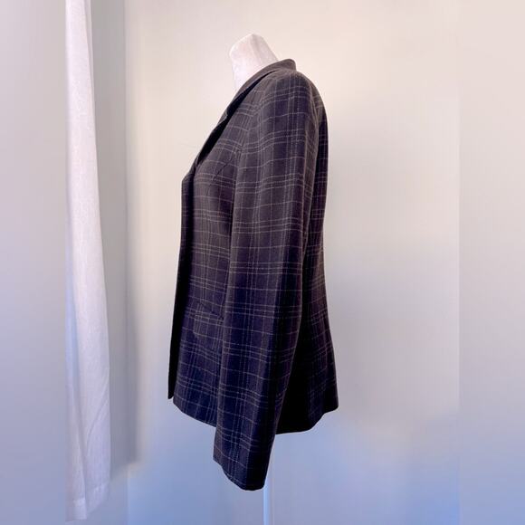 Vintage Y2K Ann Taylor Loft Brown Plaid Wool Double Breasted Blazer - Picture 4 of 7